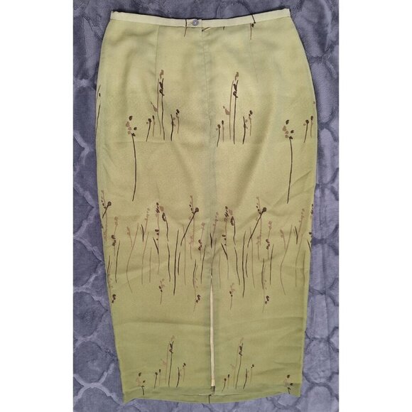 EUC Fashion Collection Lined Light Green Skirt With Floral Design/Size L - Picture 2 of 4